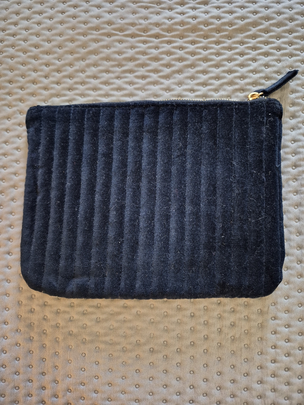 Sézane Navy Quilted Cotton Velvet Cosmetic Bag Pouch - Picture 4 of 6